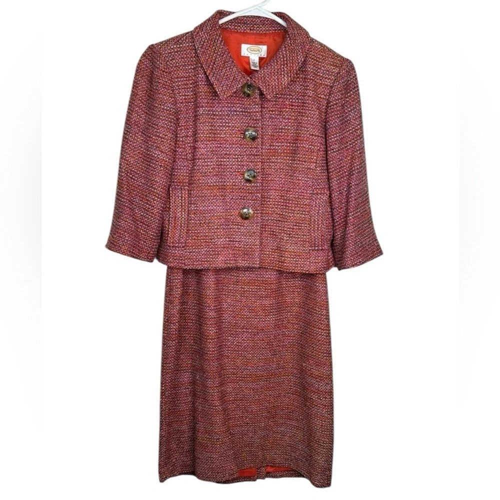 Vintage Talbots two-piece silk blend tweed sheath dress and jacket size 2 petite